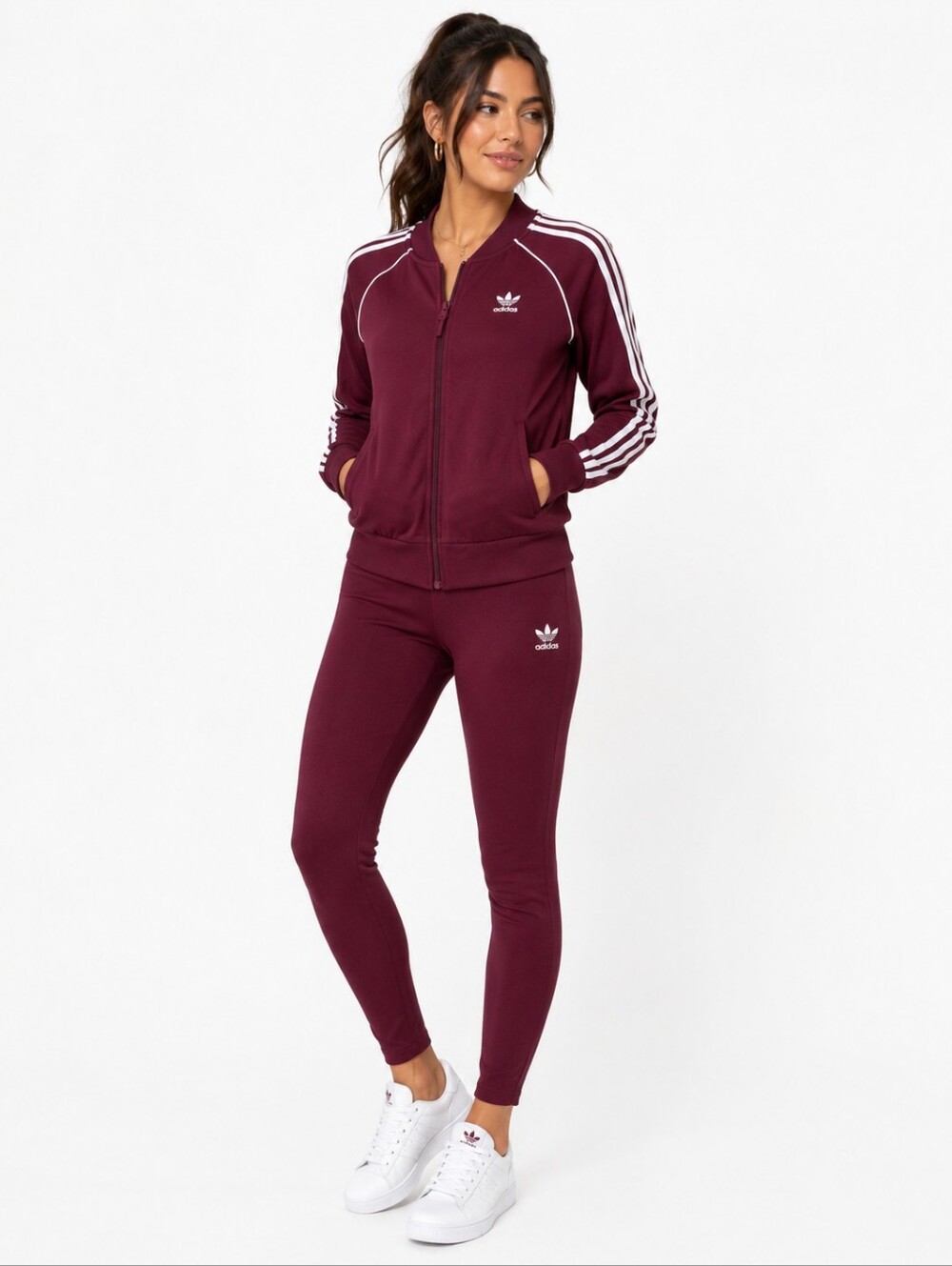 Adidas Originals Burgundy Track Jacket & Leggings Outfit Bundle Women's Small